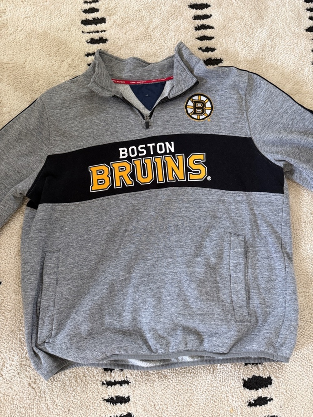 Tommy Hilfiger Gray Fleece Quarter-Zip Jacket with Navy Trim